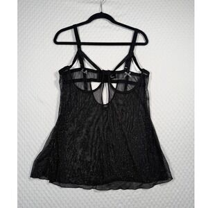 Exposed by Magic Blk Babydoll Cupless Camisole Top 3X-4X Glitter Lingerie Adj